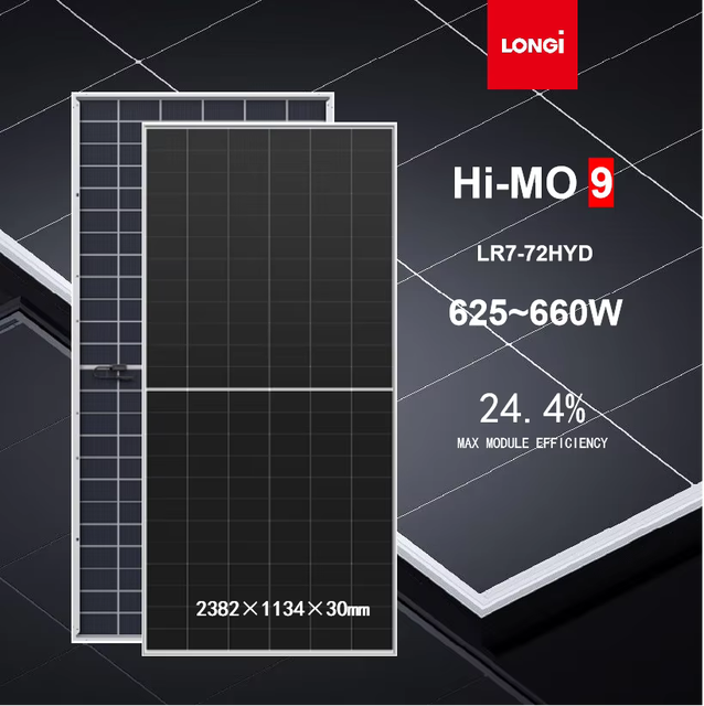LONGi Hi-MO 9 LR7-72HYD 625w 630w 650w 660w Solar Panel Half Cell HPDC Technology 640W Solar Panels for Power System