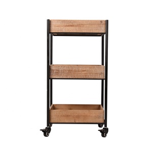 <span class=keywords><strong>Chariot</strong></span> de service multifonctionnel en <span class=keywords><strong>bois</strong></span> rustique et métal, fabriqué sur mesure par l'usine INNOVA en Chine, 3 étagères, utilisation commerciale, 4 roues, pour hôtels - Product Image 2