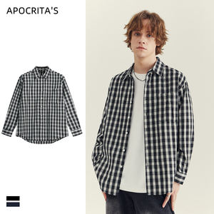APO Prêt à Expédier Chemise Homme 100% Coton Chemise Longue à Carreaux Automne Nouvelle Chemise à Col Ample - Product Image 2