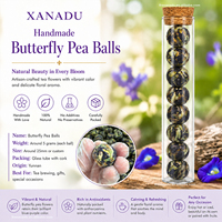 Bola Teh Bunga Butterfly Pea 5g 8 Buah dalam Tabung Kaca, Teh Mekar Buatan Tangan yang Berubah Warna untuk Minuman Dingin dan Menu Koktail.