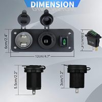 Panel de Enchufes para Coche 3 en 1, Puerto USB Dual de 4.8A con Voltímetro LED, Interruptor Basculante de 3 Pines ON-OFF, Toma de Corriente de 12V para Encendedor de Cigarrillos