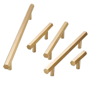 Rắn Brass Dài Lục Giác Ngăn Kéo Kéo Cho Hiện Đại Tối Giản Tủ Bếp Vàng Kết Thúc Cho Tủ Quần Áo Sống Tủ - Product Image 1