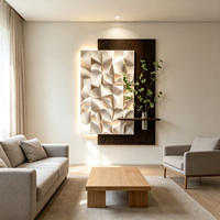Lukisan Dinding Mewah Motif Mosaik Kayu Efek 3D Kreatif dengan Lampu LED dan Tempat Vas, Dekorasi Rumah, Kantor, Hotel