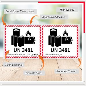 สติกเกอร์กันน้ำ UN3481 สำหรับแบตเตอรี่ลิเธียมไอออน ป้ายเตือนสำหรับการขนส่งทางอากาศและทางทะเล - Product Image 4