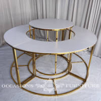 5 pièces par ensemble cadre en acier inoxydable doré avec table de gâteau d'événement de mariage en acrylique blanc