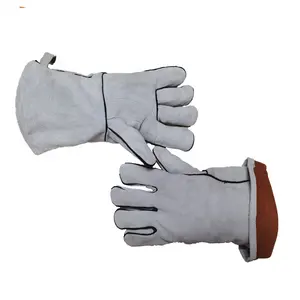 Gants de soudage en cuir électrique gris, protection des mains de qualité supérieure contre la chaleur du soudeur et de la torche de coupe, doublés de coton, manchette gantelet