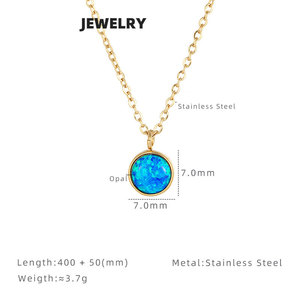 Trendy New Custom Stainless Steel 14k 18k PVD Gold Plated Fashion Pendant <b>Opal</b> <b>Necklace</b> for Women - Product Image 6
