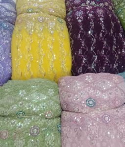 New Design With Zari Sequence Net <b>Fabric</b> Width 56 Inch Garment <b>Fabric</b> for Women Wedding Dress Making - Product Image 3