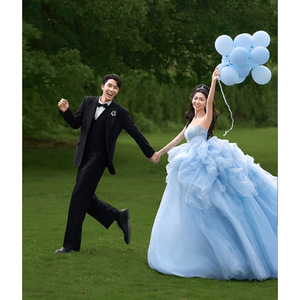 Sky Blue Organza Ball Gown Sweetheart Neckline Empire Waistline Evening Dress For Adults Party Princess Style - Product Image 2