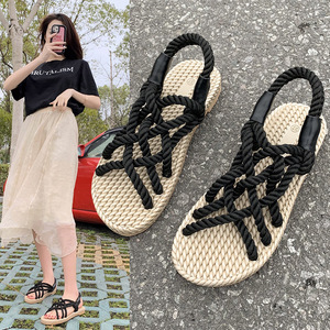 2025 Sommer Neuankömmling Damen hand gefertigte Hanfseil gewebte Strohs andalen All-Match Outwear Roman Beach Slides für das <span class=keywords><strong>Internet</strong></span> - Product Image 3