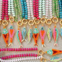 Kalung Ikan Koi Rantai Bambu Berhias Manik-Manik Warna-Warni Gaya Eropa Amerika, Laris Manis, Tenun Tangan Murni, Fashion Dopamin untuk Wanita