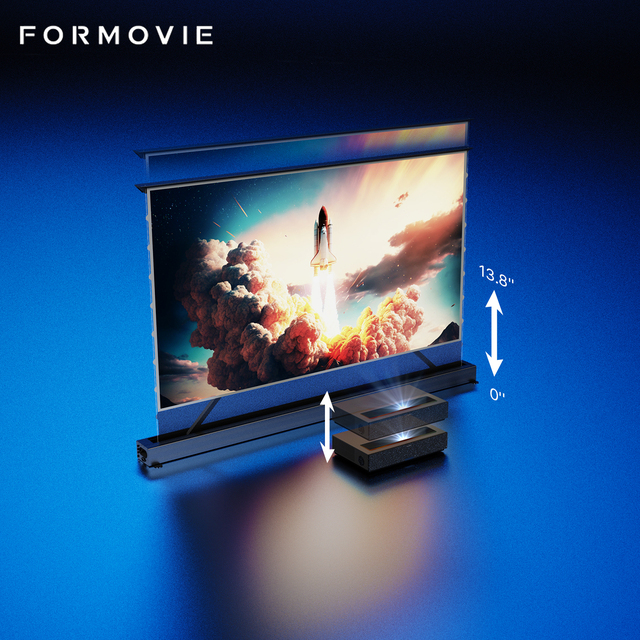 2024 Brand New Formovie 120 Inch CBSP Smart Control Floor Rising Screen Enhanced Gain 4K UHD ALR Home Cinema Projector Screen