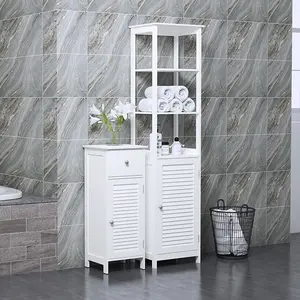 Conjunto de móveis do banheiro com porta 4 tier, prateleiras ajustáveis de pé alta, prateleira de madeira