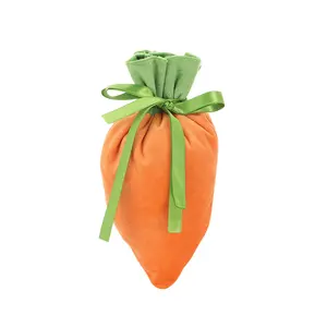 2024 Easter Bunny Decorative Eggs and Carrot-Shaped Rabbit for Children Cotton Velvet Linen Party Candy Bag for Events