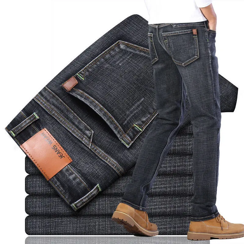 Kinh doanh giản dị căng nam thẳng jeans người đàn ông nhà sản xuất quần đen chất lượng hàng đầu màu xanh denims jeans Uomo pantalon jeans Homme