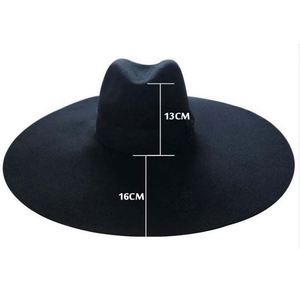 Sombreros Fedora para Mujer, Negros, Ala de 16 cm, Estilo Vintage, Ala Ancha, Alta Calidad, 100% Lana, Precio Bajo, 300 Piezas, para Fiestas, Pesca - Product Image 1