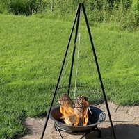 Trépied suspendu Camping Pique-nique BBQ Cuisson Foyer au charbon de bois avec chaîne réglable