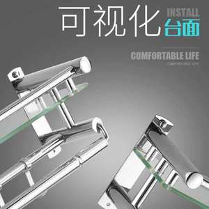 Porte-serviettes mural double couche en acier inoxydable avec étagère en verre pour rangement de salle de bain, design moderne - Product Image 3