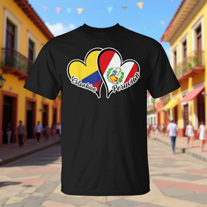 Camiseta con diseño de bandera colombiana y peruana, mitad y mitad, color negro, unisex - Product Image 3