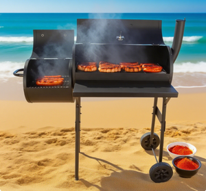 Parrilla <span class=keywords><strong>de</strong></span> horno <span class=keywords><strong>de</strong></span> carbón <span class=keywords><strong>de</strong></span> pellets <span class=keywords><strong>de</strong></span> doble barril ahumador compensado para exteriores <span class=keywords><strong>de</strong></span> lujo moderno con ruedas <span class=keywords><strong>de</strong></span> carro Material <span class=keywords><strong>de</strong></span> acero estilo Premium - Product Image 6