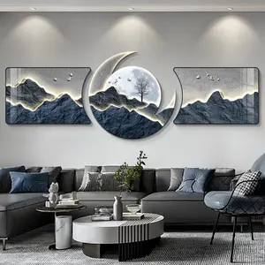 living room decoration Modern Luxury hd printed picture Landscape crystal porcelain glass painting wall art framed