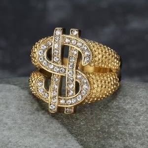 Nuovo Anello Unisex Hip-hop Transfrontaliero, Design Trendy Europeo e Americano, Placcato in Oro con Simbolo del Dollaro Esagerato e Completamente Tempestato di Diamanti - Product Image 4