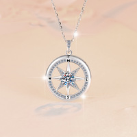 Collier boussole en moissanite pavée de haute qualité avec serti clos, en argent sterling 925, forme croix, 5,35 g, pour femme