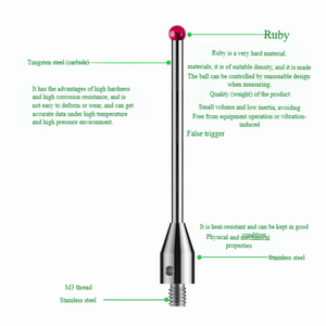 Sonde sphérique en rubis, stylet en acier inoxydable, filetage M3 pour la mesure coordonnée 3D et l'inspection de moules - yimihelong High - Product Image 2