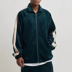 Personalizzato autunno Hip Hop velluto Streetwear di alta qualità oversize Colorblock Velour Zip Up Bomber per uomo