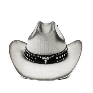 Sombrero de vaquero de ante Unisex de alta calidad, Sombreros Texas de paja de papel para hombre con ala moldeable, sombrero de niño de vaca con pintura americana de EE. UU. - Product Image 5