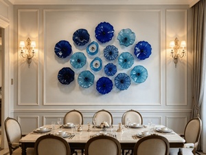 Assiette murale en verre de Murano bleu de luxe, motif floral, 100 % faite à la main, décoration artistique traditionnelle pour la maison, <span class=keywords><strong>salon</strong></span> - Product Image 5