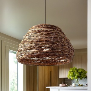 Lampe suspendue en rotin ronde E27 LED à tête unique, style Zen, pour salon et chambre à coucher - Product Image 3