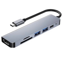 Base de Conexión Tipo C 6 en 1 de Aluminio, Adaptador de Hub USB con 6 Puertos Tipo C a HDTV, USB 3.1/USB 3.0/USB 3.0/SD y TF para Computadora Macbook