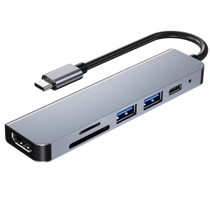 Station d'accueil en aluminium Type C 6 en 1, Type-C vers HDTV, USB3.1/USB3.0/USB3.0/SD&TF, 6 ports <span class=keywords><strong>USB</strong></span>, adaptateur pour ordinateur Macbook - Product Image 3