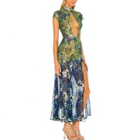 Robe longue pour femme, tendance été 2022, nouvelle mode, sexy, pour soirée en club, en dentelle découpée, en mousseline de soie imprimée, en gros