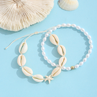 Ensemble de 2 bracelets de cheville personnalisables en coquillages de cauris et perles, avec breloque étoile de mer, bijoux de plage pour femme