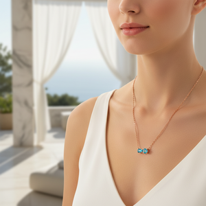 สอง Aquamarine หินเสน่ห์สร้อยคอออกแบบตุรกีแฮนด์เมดขายส่ง925เครื่องประดับเงินสเตอร์ลิง - Product Image 3