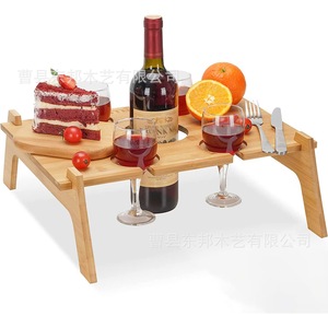 Table de pique-nique pliable en bambou pour le camping en plein air, table carrée en bois pour verres à vin, table de barbecue de plage en bois massif, portable. - Product Image 3