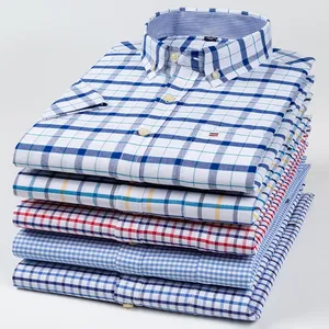Camicia estiva da uomo taglie forti 7XL a maniche corte in cotone 100% Casual bianco a quadri traspiranti - Product Image 1