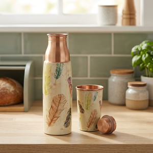 Thermos en cuivre avec motif floral, bouteille de voyage portable avec couvercle - Product Image 5