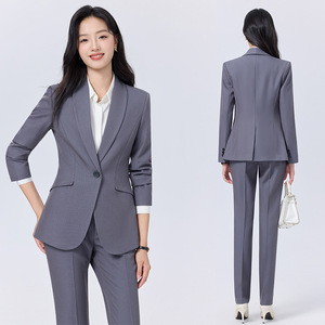 Women's Suit Set Gray Wool <b>Blend</b> Anti-Wrinkle Professional Workwear Commute Style - Product Image 1