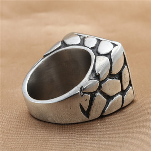 Men's Geometric <b>Titanium</b> Steel <b>Ring</b> Silver Rectangular Bezel Setting Retro Punk Style Jewelry Gift - Product Image 2