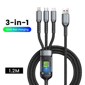 Кабель для быстрой зарядки 3-в-1 USB 100 Вт 6 А (USB на Type-C/<span class=keywords><strong>Micro</strong></span>/<span class=keywords><strong>iPhone</strong></span> 16/15/14/13) - Product Image 4