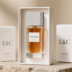 Bottiglia di profumo di vetro di lusso bottiglia di profumo rettangolare 50ml con tappo in legno colore personalizzato e Logo con scatola inclusa - Product Image 1