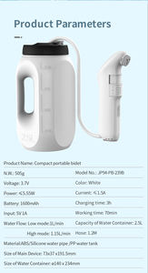 Bidet portable haute pression |   Bouteille d'eau ABS de 2,5 L, pulvérisateur manuel rechargeable par USB pour les voyages et l'hygiène - Product Image 6