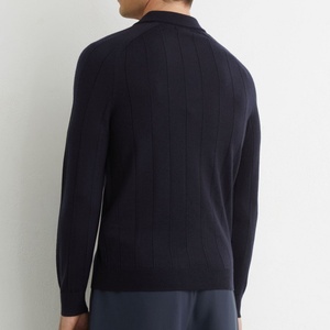Maglione da uomo in lana merino a coste larghe, con maniche raglan e mezza abbottonatura, colore blu navy, stile classico e raffinato, modello <span class=keywords><strong>polo</strong></span>. - Product Image 4