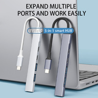 Station d'accueil Justlink 5 en 1 USB C Hub USB 3.0 5 Gbps USB 2.0 Type C PD 100 W en aluminium pour MacBook, ordinateur portable, téléphone, tablette