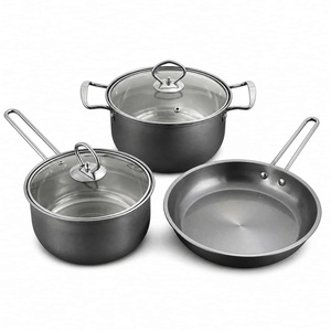 Modern Kitchen Stainless Steel 3 Piece Pot and <b>Pan</b> Set with Tempered Glass <b>Lids</b> Eco Friendly Cookware for Home Use - Product Image 1
