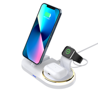 Station de charge magnétique sans fil de bureau 15W, support de téléphone pliable en métal, chargeur d'écouteurs, support de montre avec lumière LED USB