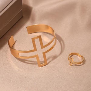 Western Alloy Ladies Open <b>Bracelet</b> Ring <b>Set</b> Simple Retro Temperament Jewelry <b>Set</b> - Product Image 3
